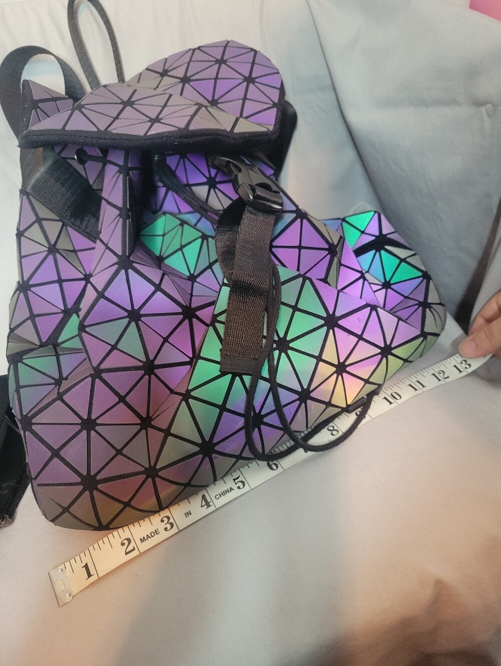 Reflective Iridescent Geometric Triangle Backpack (Reflective Colors In Photos) - Picture 10 of 15